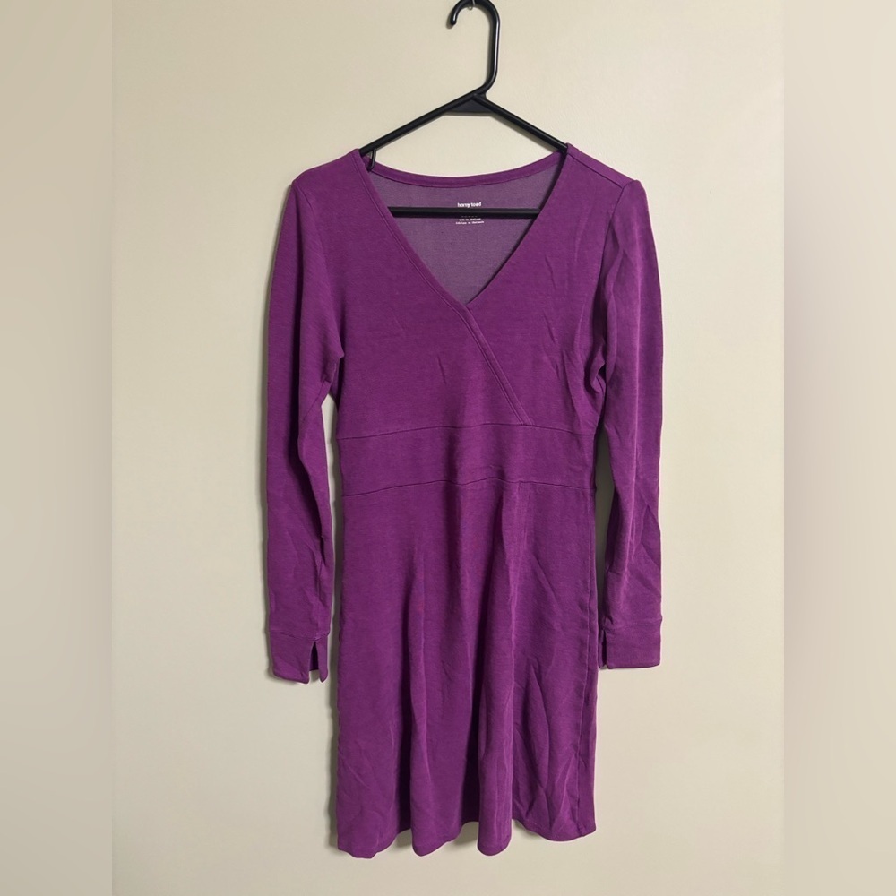 Horny Toad & co Long Sleeve Jersey Dress Purple Tencel Cotton V-Neck Size Small